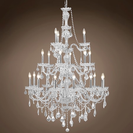 Victorian 21 Lt 38" Chrome Chandelier with Clear European Crystals & Led Bulbs